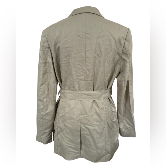 White House Black Market Belted Safari‎ Jacket Elm Tan Lyocell Blazer Size 8 - Picture 2 of 6